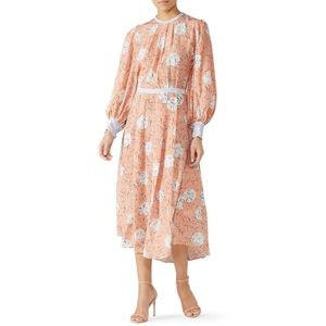 Hunter Bell Marfa Flowers Casper MIDI Dress -Coral Pink White Silk Wedding Dress